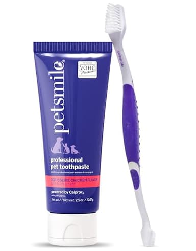 Petsmile Professional Pet Teeth Brushing Kit for Cats & Dogs - Only VOHC Accepted Toothpaste & Patented Toothbrush - Proven to Control Plaque & Tartar Calprox Formula (Rotisserie Chicken, 2.5 Oz)