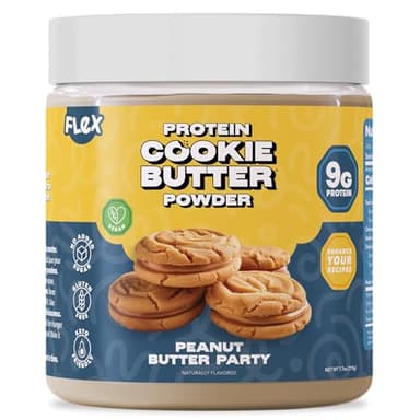 Flex Vegan Protein Cookie Butter Powder - Peanut Butter Party | Dairy-Free, Keto-Friendly, No Added Sugars, Sugar-Free, Gluten-Free | Easy to Mix, Bake and Spread | 7.7oz