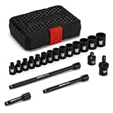 EMENTOL 1/4 Inch Drive Magnetic Impact Socket Set, 19-Piece Metric, 4-15mm, 6 Point, Shallow, Cr-Mo,Magnetic Sockets with Universal Joint & Extension Bar