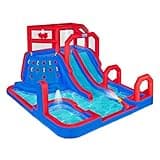 Sunny & Fun Mega Climb N’ Go Inflatable Water Slide Park – Heavy-Duty for Outdoor Fun - Climbing Wall, 2 Slides, Splash & Deep Pool – Easy to Set Up & Inflate with Included Air Pump & Carrying Case