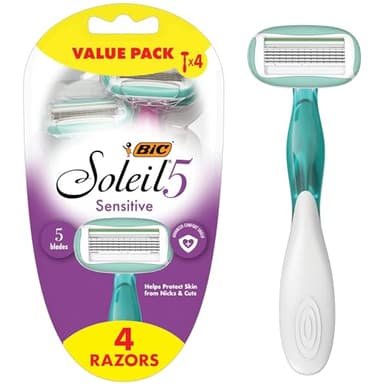 BIC Soleil 5 Sensitive Women's Disposable 5 Blade Razors, 360 Degree Moisture Strips and Pivoting Head, 4-Pack