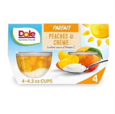 Dole Fruit Bowls Low Fat Peaches & Creme Parfait Snacks, 4.3oz 4 Total Cups, Gluten & Dairy Free, Bulk Lunch Snacks for Kids & Adults