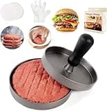 BUDOBEG Hamburger Press Patty Maker for 1/4 to 1/2 Lb Aluminum Non-Stick Burger Press with Wax Paper Plastic Gloves and Spatula, 4.5 in Diameter
