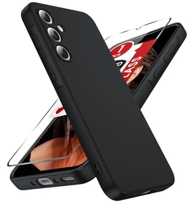 LeYi for Samsung Galaxy-A35-5G-Phone Case: Samsung A35 5G Case with Tempered Glass Screen Protector, Soft Liquid Silicone Shockproof Anti-Scratch Phone Case for Galaxy A35, Black