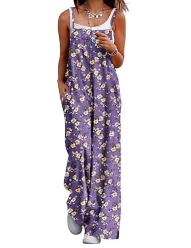YESNO Women's Summer Casual Jumpsuits Wide Leg Overalls Floral Print Baggy Rompers with Pocket XL PZZCR 08