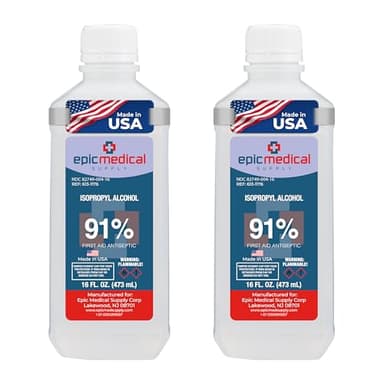 Epic Medical Supply Isopropyl Alcohol 91%, 16 oz. Bottle, Multipurpose First Aid Antiseptic (2)