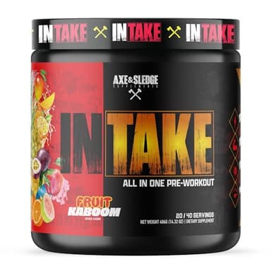 Axe & Sledge Intake All-in-One Pre-Workout | 300mg Caffeine | L-Citrulline, Beta Alanine, Betaine for Performance & Focus | Pre-Workout for Men & Women | 20/40 Servings, Fruit Kaboom