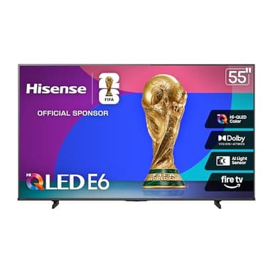 Hisense 55" E6 Cinema Series Hi-QLED 4K UHD Smart Fire TV (55E6QF, 2025 Model) - AI Light Sensor, Dolby Vision · Atmos, Voice Remote with Alexa, Motion Rate 120, HDR 10+ Adaptive, Game Mode Plus