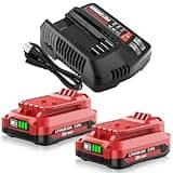 Enermall 2Pack20V 3000mAh CMCB205 Replacement for Craftsman V20 Battery Lithium Ion and Charger Kit for CMCB205 CMCB202 CMCB204 CMCB206 CMCB201 CMCB100 CMCB124 with Craftsman 20V Battery Charger-Red
