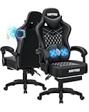 HOFFREE Gaming Chair Computer Chair with Speakers Massage Game Chairs with Footrest Bluetooth High Back Ergonomic Computer Gaming Chairs for Adults Reclining Video Gamer Chair Black