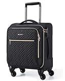 BAGSMART Underseat Carry On luggage Airline approved, 16-inch Softside Underseater Travel Suitcase with Spinner Wheels Lightweight Overnight Bag Small Rolling Carry-on for Women Men Weekender,Black
