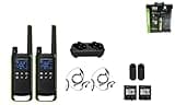 Motorola Solutions Talkabout T803 FRS Two Way Radio 2 Pack Walkie Talkies Green/Black 22 Channels 1 Dual Charging Tray 2 PTT Earpieces