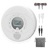 Portable CD Player, KUEPHOM Walkman CD Player with Headphones, Discman with Speaker,Anti-Skip CD Player for Car, Rechargeable 1500mAh, CD,USB disc playable with Memory, AUX in for audiobook, White