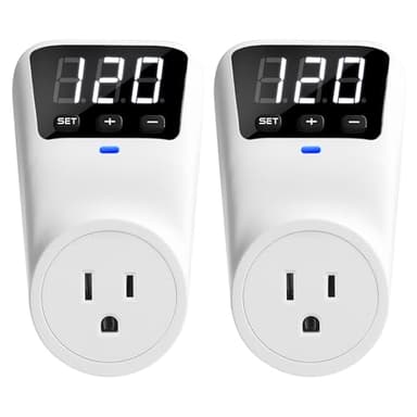 Surge Protector Voltage Stabilizers - Fireproof UL94V-1 Wall Mount Surge Protector Outlets for Refrigerator TV Appliances Real-Time Monitoring & Custom Voltage 80V-140V, 15A, 120V, 1800J,2 Pack