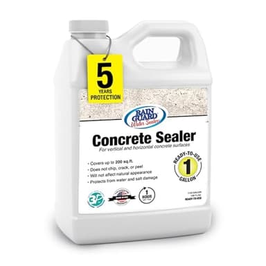 Rain Guard Concrete Sealer 1 Gallon | Ready to Use | Natural Finish | Deep Penetrating Protection Against Water and Salt Damage for All Concrete Surfaces | Silane/Siloxane Waterproofer