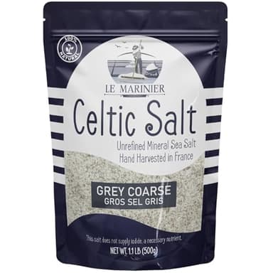Le Marinier Celtic Salt Organic Grey Coarse, 1.1lb - 18oz. Mineral Rich 100% Natural and Unrefined French Sea Salt Organic. Hand Harvested Mineral Sea Salt, Sel Gris (1.1lb Grey Coarse)