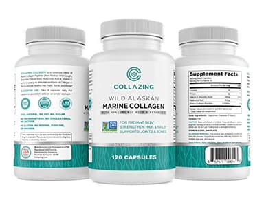 C COLLAZING - Alaskan Wild-Caught Marine Collagen Peptides with Hyaluronic Acid & Vitamin C - Supports Skin, Hair, Nails, Joints & Bones - Type 1 & 3 Collagen for Women & Men - 120 Powder Capsules