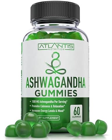 Atlantis Nutrition Ashwagandha Gummies - 1500 MG Per Serving - Promotes Calmness, Improves Mood, Boosts Energy Levels & Strengthens Immune System - Formulated with Vitamin D & Zinc - Vegan | 60 Count