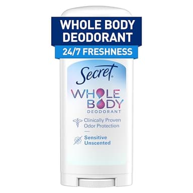 Secret Whole Body Deodorant Stick for Women, Naturally Derived Ingredients, Unscented, Aluminum Free Deoderant Stick, 72 HR Odor Protection, 2.4 oz