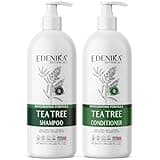 EDENIKA BOTANICALS Tea Tree Oil Shampoo and Conditioner, Soothes Itchy & Dry Scalp, Deep Cleansing for Dandruff & Buildup, Hydrates & Refreshes, Sulfate Free, Women & Men, 16 fl oz Each