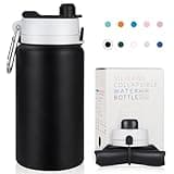 PLTCAT Collapsible Water Bottle, 19oz Foldable Water Bottle BPA Free Reusable Lightweight Leak-Proof Travel Silicone for Travel, Gym, Hiking, Office, Camping(Black)