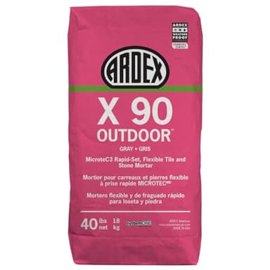 Ardex X 90 Outdoor Microtec, Rapid-set, Cement-based Flexible Thinset Mortar, 40 Lb (18 Kg) Bag, Freeze and Thaw Resistant Flooring Underlayment for Stone, Ceramic Tile for Exterior Applications, Gray