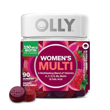 OLLY Women's Multivitamin Gummy, Vitamins A, D, C, E, Biotin, Folic Acid, Adult Chewable Vitamin, Berry Flavor, 45 Day Supply - 90 Count