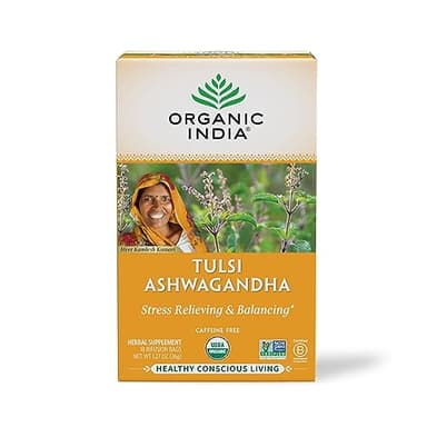 Organic India Calming Tulsi Herbal Tea Favorites - Holy Basil, Ashwagandha, Honey Chamomile, Sleep - Adaptogen, Vegan, USDA Certified Organic, Non-GMO - 18 Infusion Bags