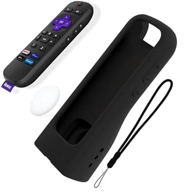 GripStand™ Roku Voice Remote Cover: Stand Up Design, Enhanced Grip, Silicone Case: Fits TV Streaming Stick Plus 2025 4K/HD/HDR, Compatible with AirTag and TileMate, Ultra Black by 73&Sunny
