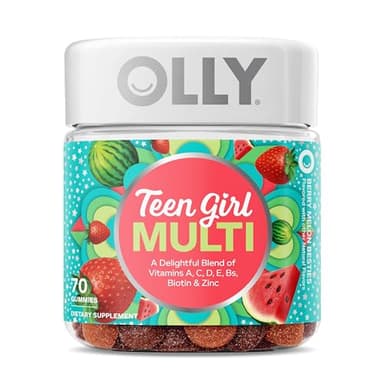 Olly Teen Girl Multi Gummy, Healthy Skin and Immune Support, 15 Essential Vitamins, Biotin, Zinc, Calcium, Chewable Multivitamin, Berry Melon, 35 Day Supply, 70 Count