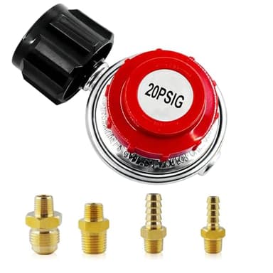 MCAMPAS Adjustable Propane Regulator Valve 0 to 20 PSI LP Hose Conversion Kit.QCC1/Type1 Regulator Inlet with Outlet 1/8" NPT Male to 1/4" & 3/8" Male Flare Fitting,1/4" & 5/16" Hose Barb Connector