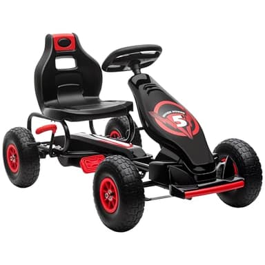 Aosom Kids Pedal Go Kart Ride-on Toy with Ergonomic Comfort, Pedal Car with Tough, Wear-Resistant Tread, Go Cart Kids Car for Boys & Girls with Suspension System, Safety Hand Brake, Ages 5-12, Red