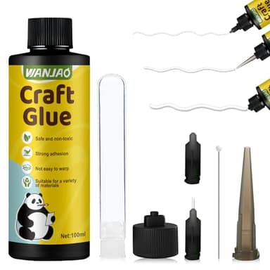 WANJAO Crafting Glue with Fine Tip, Scrapbook Glue Wall Paper Adhesive Scrapbook Supplies with Tip Kit Dries Clear Strong Adhesion Not Easy to Warp for Paper Crafting Scrapbooking Card Making,100ml
