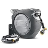 GLAHODEN Retractable Garden Hose Reel 5/8 in x 100 ft Upgraded UV Resistant Heavy Duty Automatic Hose Reel Wall Mount 3/4 in Brass Fitting 9 Pattern Nozzle Any Length Lock Slow Retraction