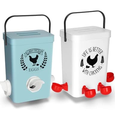 ‎Tgeyd Chicken Feeder and Chicken Waterer Set (3 Gallon/26 Pounds) - Hanging Automatic Chicken Feeder No Waste - Chicken Coop Accessories - Poultry Waterer