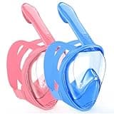 Kids Snorkel Mask Full Face, Snorkeling Gear for Kids 2-14 with Camera Mount, 180 Degree Panoramic View Snorkeling Set Anti-Fog Anti-Leak (Blue+Pink)