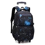 MITOWERMI Boys Rolling Backpacks Kids'Luggage Wheeled Backpack for School Kids Trolley Bags Space-Galaxy Roller Bookbag on 2 Wheels