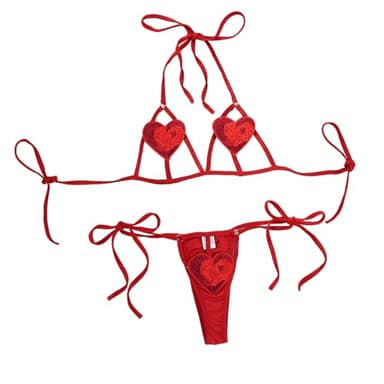 CZRHGG Sexy Heart Lingerie for Women Naughty for Sex/Play, Bra and Panty Teddy Cute Hot 2 Piece Lingerie Sets Red