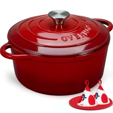 Overmont 5.5QT Enameled Cast Iron Dutch Oven with Lid Cookbook Heavy-Duty Casserole with Dual handles for Braising, Stews, Roasting, Bread Baking