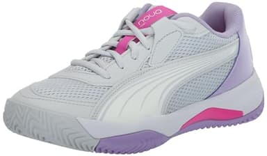 Puma Womens Nova Court Pickleball Shoe, Silver Mist-Puma Womens White-Vivid Violet, 8
