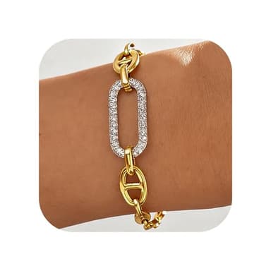 ANDKISS 18K Gold Bracelets for Women, Adjustable Waterproof Non-Tarnish Titanium Chain with Pavé AAA+ CZ Accent, Dainty Gold Plated Paperclip Bracelet Jewelry Valentine's Day Gifts