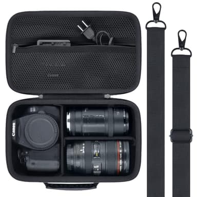 Baval Camera Case Compatible with Canon EOS Rebel T7 / T100 / R50 / R100 / R5 / R6 Mark II / 90D DSLR Camera with 18-55mm Lens,Sony,Nikon DSLR Camera Protective Case with Shoulder Strap (Black Case)