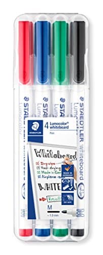 Staedtler Lumocolor drywipe/whiteboard medium tip pens wallet set of 4 markers