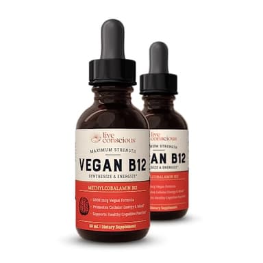 Live Conscious Vegan Vitamin B12 Sublingual Liquid Drops Methylcobalamin Max Strength B12 5000mcg Formula - Vegan B 12 Vitamin Support Energy, Promote Memory & Aid Immune System (2 Pack)
