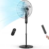 TBBSC 18-Inch Pedestal Fan, 70W DC Motor, 3 Speeds with Remote, 10-Hour Timer, Adjustable Height 41-52 Inches, Black