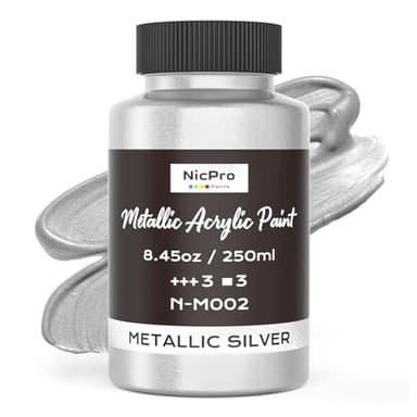 Nicpro Metallic Silver Acrylic Paint, 8.45oz/250ml Silver Leaf Paint, Non Toxic, Non Fading Art Craft Paints for Canvas, Wood, Clay, Fabric, Metal, Furniture, Art Supplies