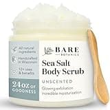 Bare Botanics Unscented Body Scrub 24 oz - Naturally Scented Sea Salt Scrub Made in Madison, WI - Formulated w/Skin Loving Moisturizers - Vegan, Cruelty Free Exfoliator w/a Cute Wooden Spoon