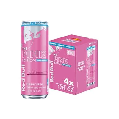 Red Bull Pink Edition Sugar-Free Energy Drink, Wild Berries, with 114mg Caffeine plus Taurine & B Vitamins, 12 Fl Oz, Pack of 4 Cans