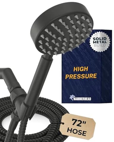 HammerHead Showers® Solid Metal Handheld Shower Head with Hose and Brass Holder - MATTE BLACK - 2.5 GPM High Pressure Shower Heads with Adjustable Shower Wand Bracket - 6ft Flexible Extension