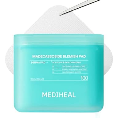MEDIHEAL Madecassoside Blemish Pad - Square Cotton Facial Toner Pads with Centella Asiatica & Madecassoside – Anti Blemish to Improve Uneven Skin Tone - Vegan Face Gauze Pads, 100
